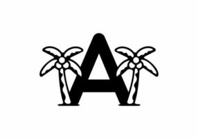 Black color of A initial letter with coconut tree vector