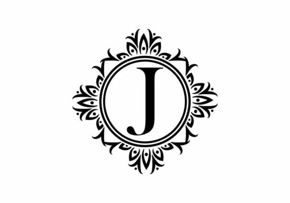 Black initial J letter in classic frame