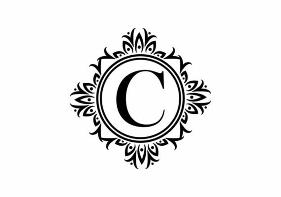 Black initial C letter in classic frame