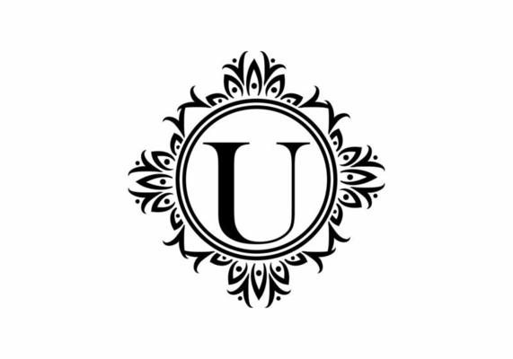 Black initial U letter in classic frame