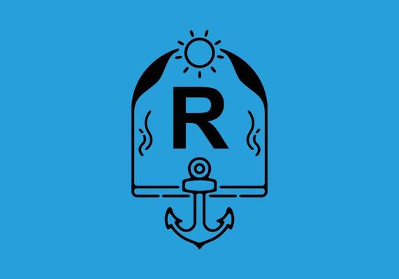 Black line art illustration of R initial letter in anchor frame