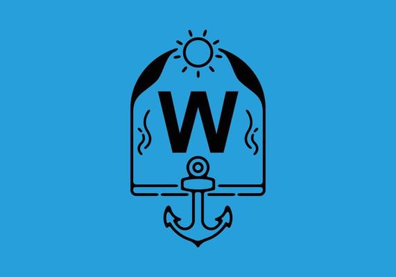 Black line art illustration of W initial letter in anchor frame