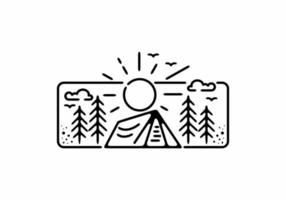 Black line art illustration of camping badge in rectangle shape vector