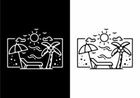 Black and white line art illustration of beach in rectangle shape vector