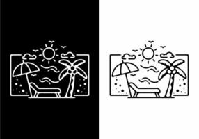 Black and white line art illustration of beach in rectangle shape vector