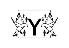 Black color of bird line art with Y initial letter vector