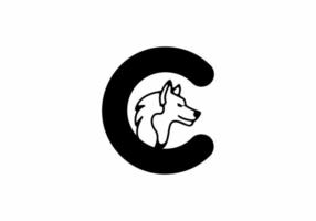 Black C initial letter with wolf head vector