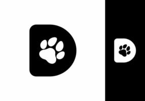 Black D initial letter with animal paw shape vector