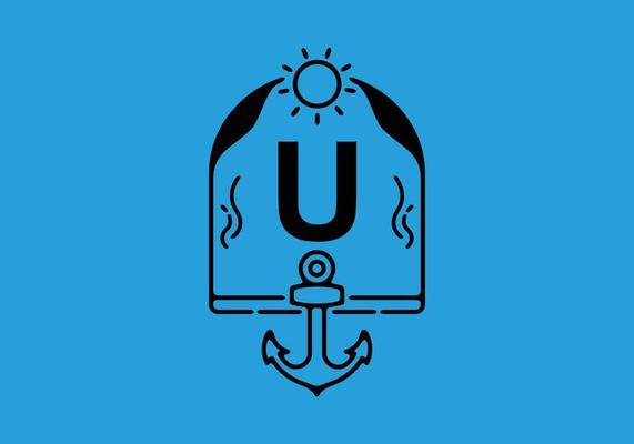 Black line art illustration of U initial letter in anchor frame