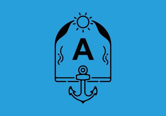 Black line art illustration of A initial letter in anchor frame