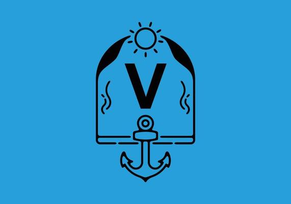 Black line art illustration of V initial letter in anchor frame