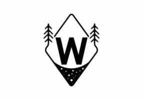 Black line art badge with pine trees and W letter vector