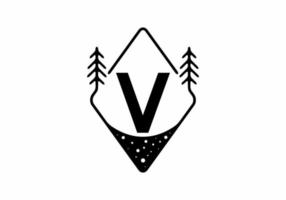 Black line art badge with pine trees and V letter vector