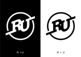 Black and white color of RU initial letter vector