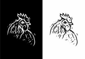 Black and white illustration drawing of rooster vector