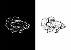 dibujo de arte lineal en blanco y negro de peces betta vector