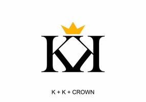 Black color of KK initial letter with gold crown vector