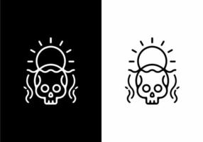 Black and white skull head with sun vector