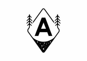 Black line art badge with pine trees and A letter vector