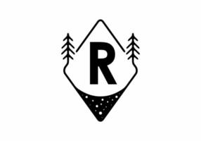 Black line art badge with pine trees and R letter vector