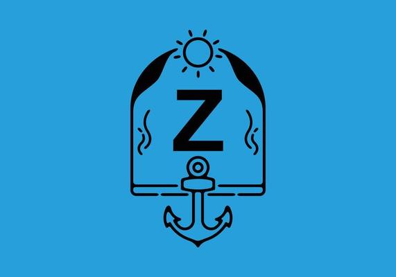 Black line art illustration of Z initial letter in anchor frame