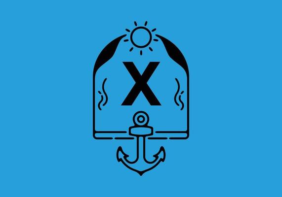 Black line art illustration of X initial letter in anchor frame