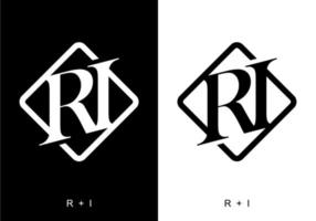 Black and white color of RI initial letter vector