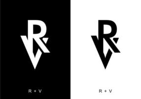 Black and white color of RV initial letter vector