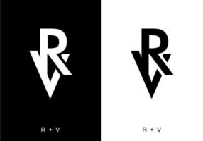 Black and white color of RV initial letter vector