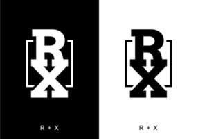 color blanco y negro de la letra inicial rx vector