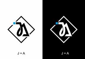 Black and white JA initial letter vector
