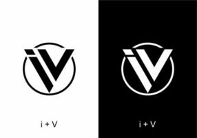 Black and white iV initial letter text vector