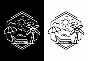 ilustración de arte lineal en blanco y negro de la playa en forma de hexágono vector