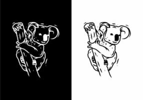 dibujo de ilustración en blanco y negro de koala vector