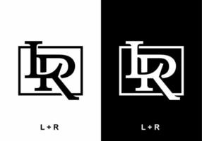 Black and white LR initial letter in square shape vector