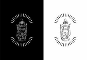 Black and white line art of lantern badge vector