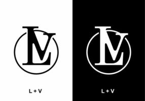 Black and white LV initial letter in circle vector