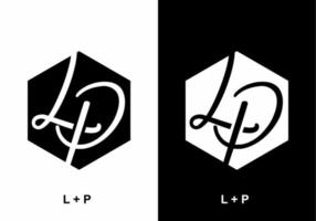 Black and white script LP initial letter vector