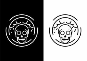 Black and white skull in circle line art
