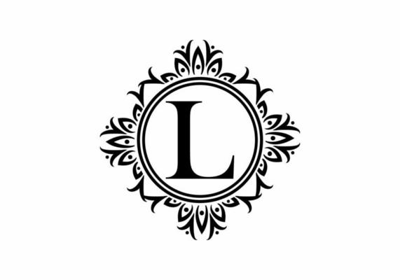 Black initial L letter in classic frame