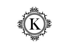 Black initial K letter in classic frame vector