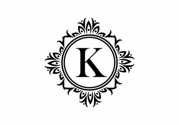 Black initial K letter in classic frame