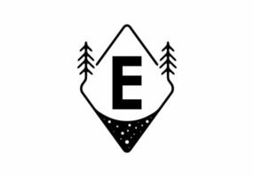 Black line art badge with pine trees and E letter vector