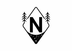 Black line art badge with pine trees and N letter vector