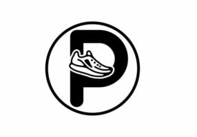 Black P initial letter with shoes in circle vector