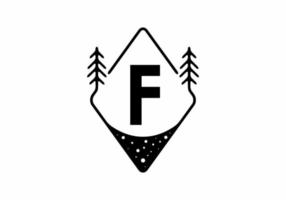 Black line art badge with pine trees and F letter vector