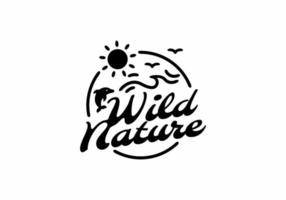 Black line art badge of ocean wild nature vector