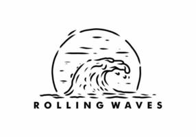 Black line art illustration drawing of rolling waves vector