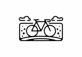 Black line art illustration of bicycle in rectangle shape vector