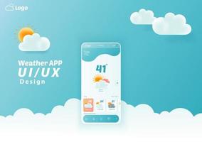 Weather App UI UX Kit Elements, Website Landing Page Vector